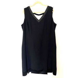 Amanda Smith A Line Black LBD Sleeveless Satin Trim Zip Up V Neck Dress Sz 20W
